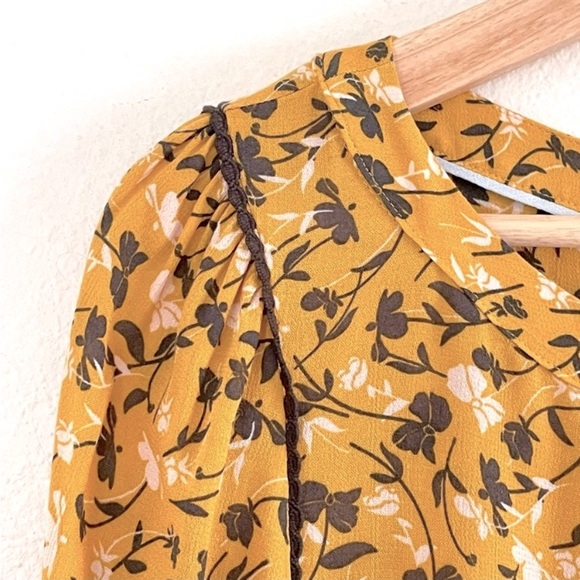 Anthro Maeve Mustard Floral Swing Peplum Blouse Top - Picture 9 of 13
